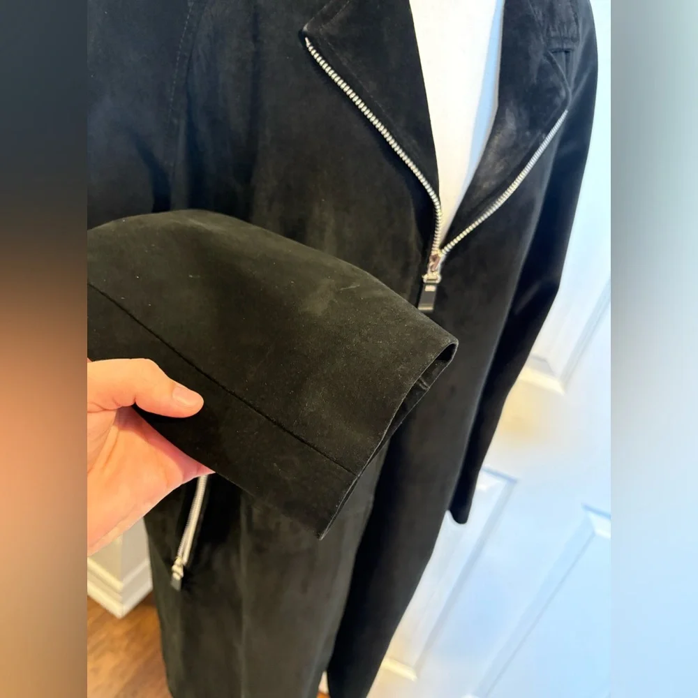 Danier Genuine Leather Suede Coat-Black Longline Zip Jacket - Picture 6 of 9